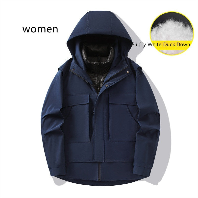 3-in-1 Waterproof Winter Jacket for Men & Women - Removable Down Liner Hooded Windbreaker (5000mm, 90 White Duck Down) - S-6XL