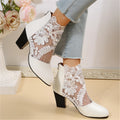 Women’s Lace-Embroidered Mesh Chunky-Heel Ankle Boots
