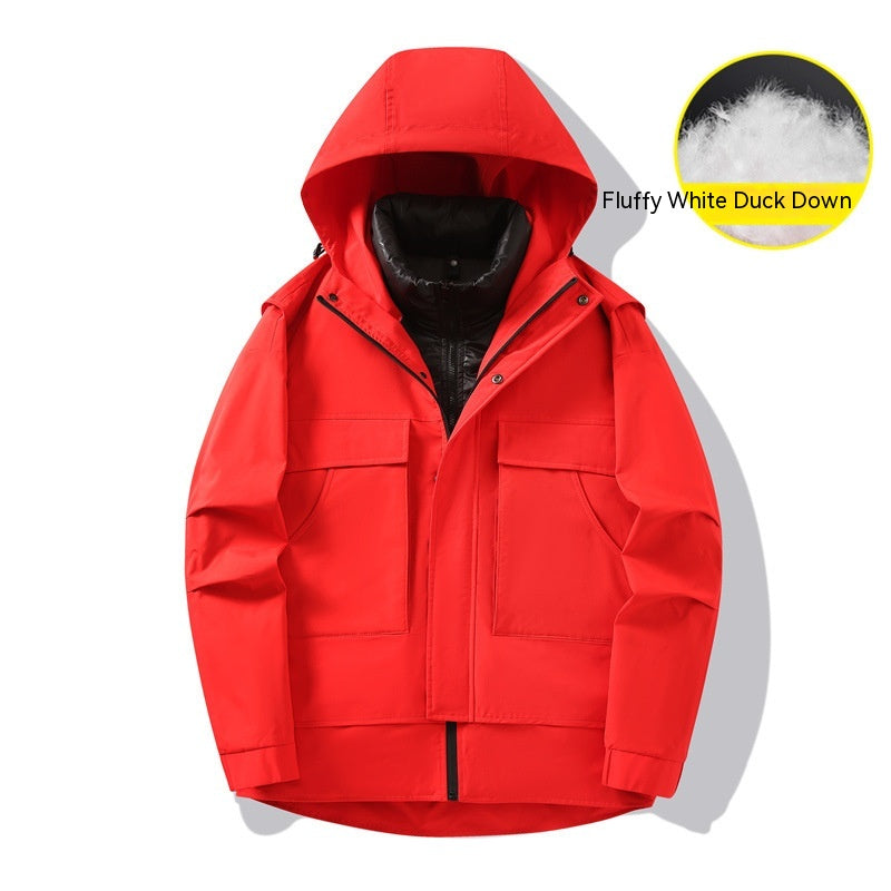 3-in-1 Waterproof Winter Jacket for Men & Women - Removable Down Liner Hooded Windbreaker (5000mm, 90 White Duck Down) - S-6XL
