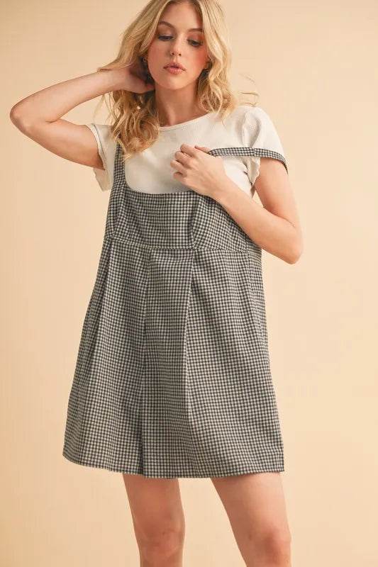 Aemi+Co Plaid Square Neck Romper