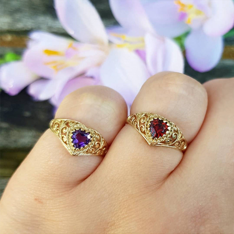Heart Shaped Natural Garnet Ring