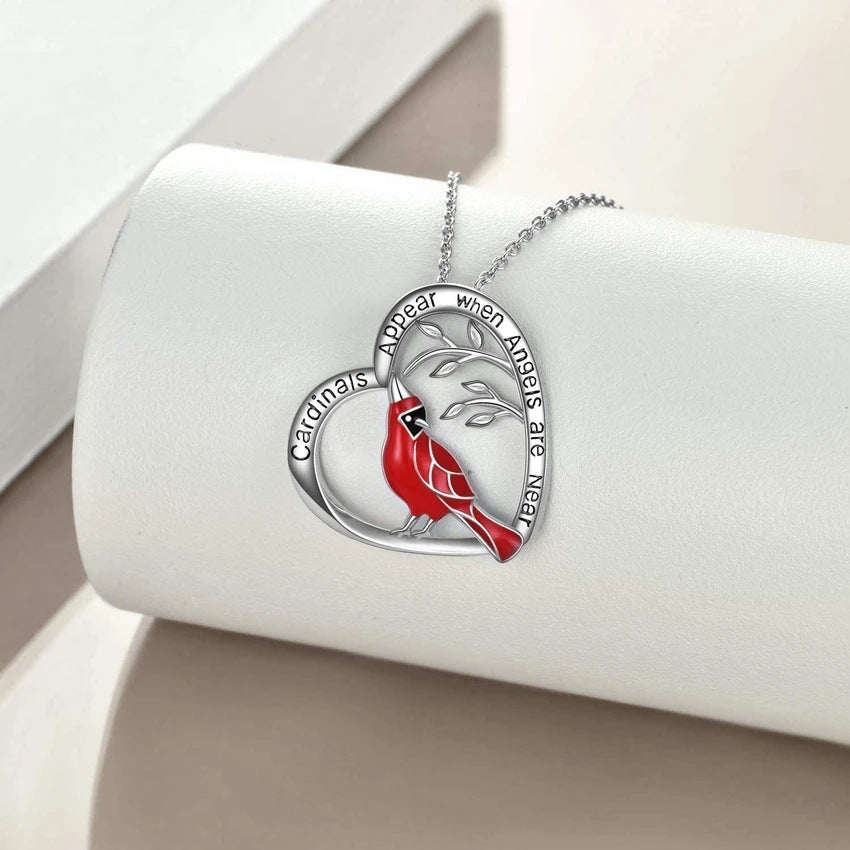 Free Creative Heart Shaped Cardinal Pendant Necklace, Exquisite Party Commemorative Accessory Gift Jewelry Anniversary Party Gifts, Valentine's Day Gift