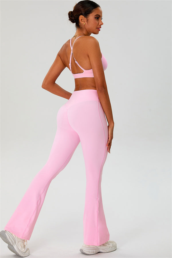 The Ember Sports Bra Crop Top Flared Leggings 3-Piece Set