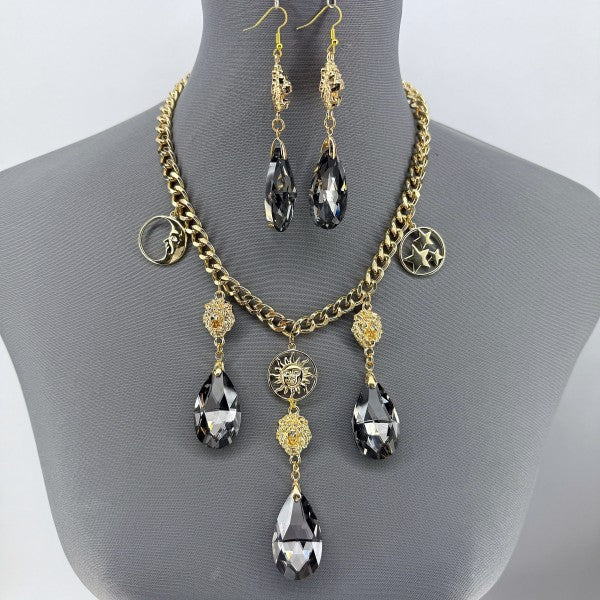 Gold Finish Cuban Link Chain Set With Lion Head An