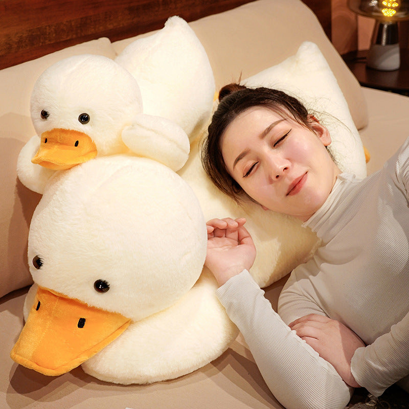Lying Big White Duck Feather Plush Toy Soft And Adorable Pillow