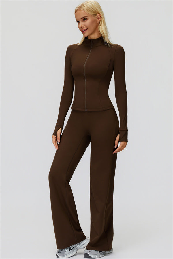 The FemmeFit Zip Jacket Straight Leg Pants 2-Piece Set