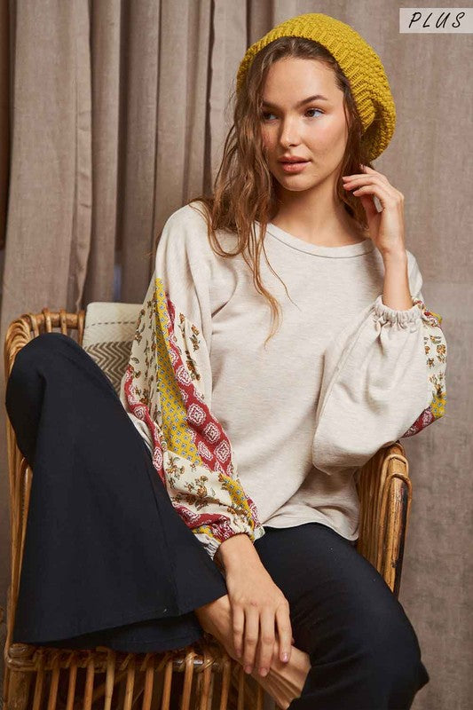 Floral print sleeve detail top PLUS KRT1698