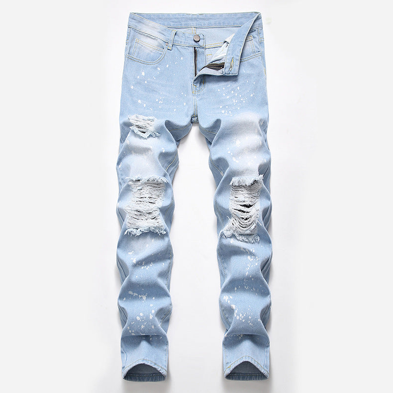 Men's Ripped Denim Jeans - Summer Casual Straight Fit