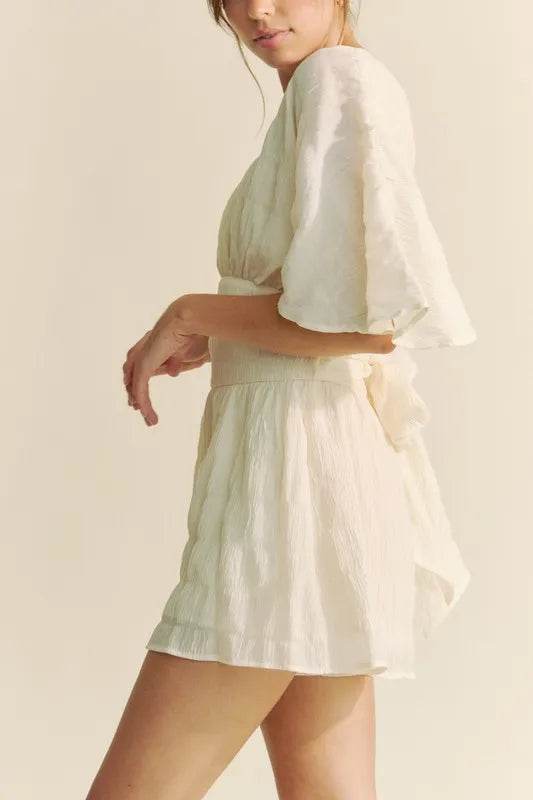 Davi & Dani Batwing Sleeve Waist Belt Romper