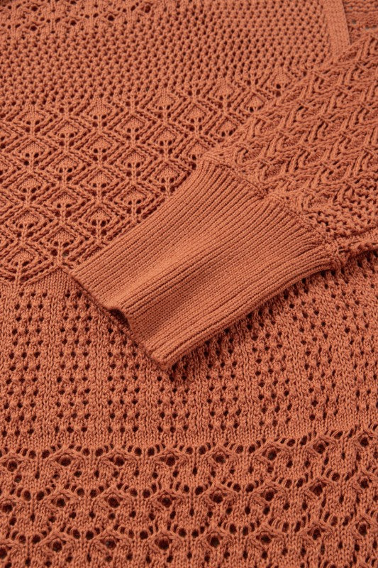 Plus Size Solid Pointelle Knit Open Front Cardigan