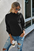 Drop Shoulder Solid Mock Neck Classic Knitted Swea