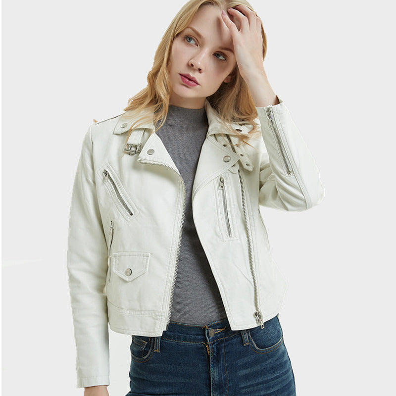 European And American Women's Short PU Motorcycle Jacket