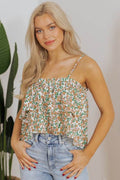 Kaiya Floral Spaghetti Strap Ruffle Summer Tank To