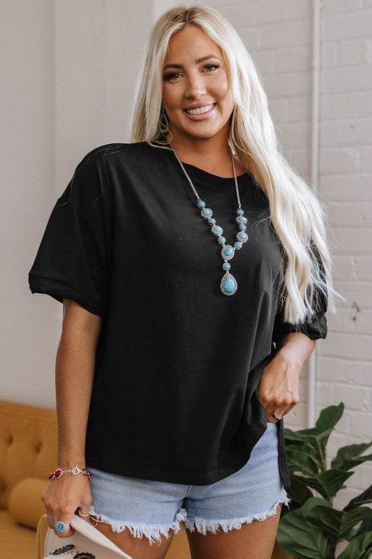 Ayra Loose Half Sleeve Hi Low Hem Top