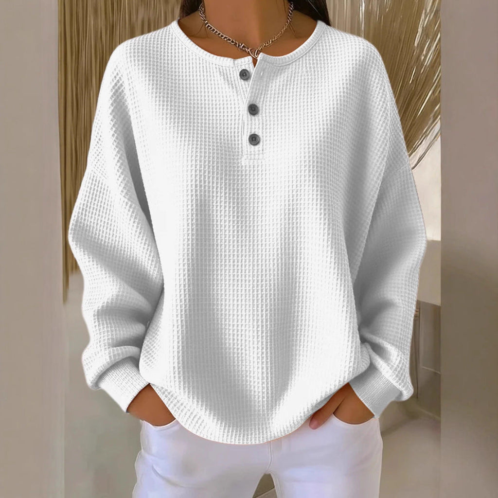 Women's Round Neck Solid Color Pullover Loose Top | Long & Short Sleeve