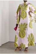 Women's Printed Maxi Dress – Stand Collar Flared Sleeve A-Line Gown