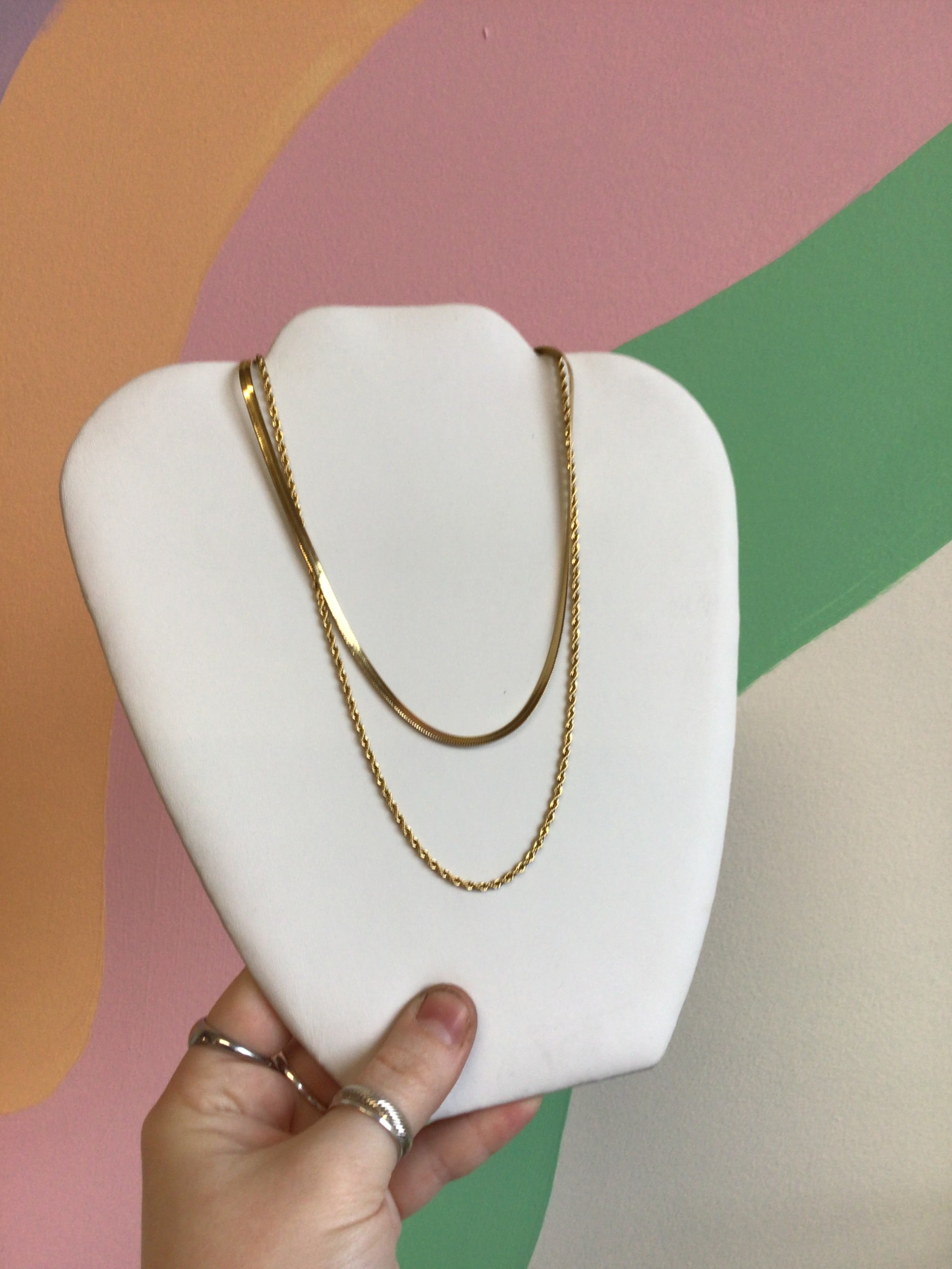 Layered Rope and Herringbone Titanium Necklace