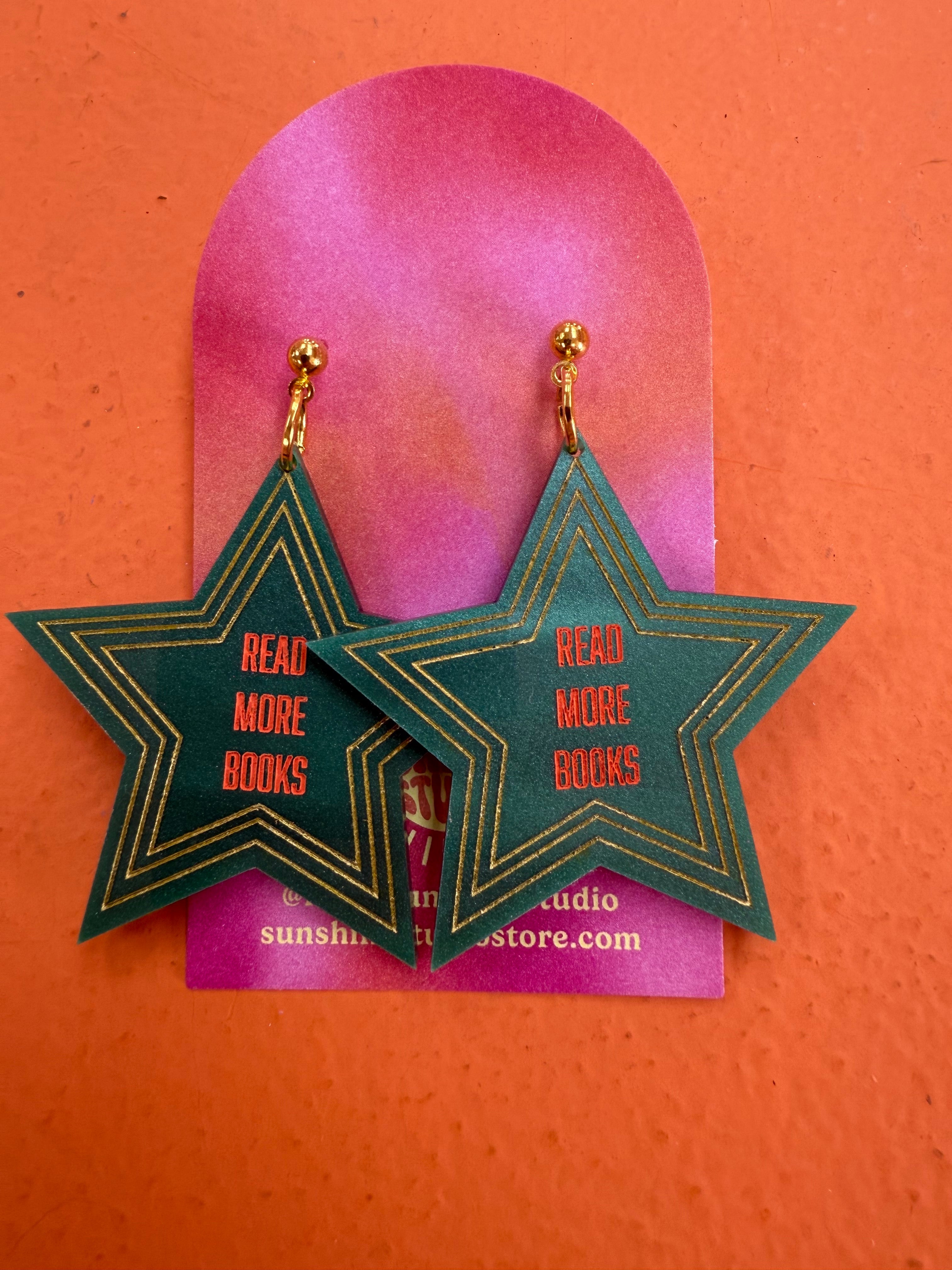 "Read More Books" Star Earrings