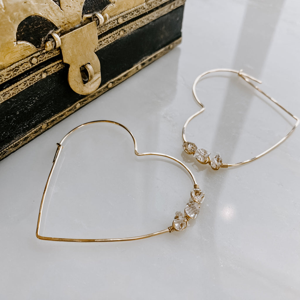 Herkimer Diamond Heart Threader Earrings