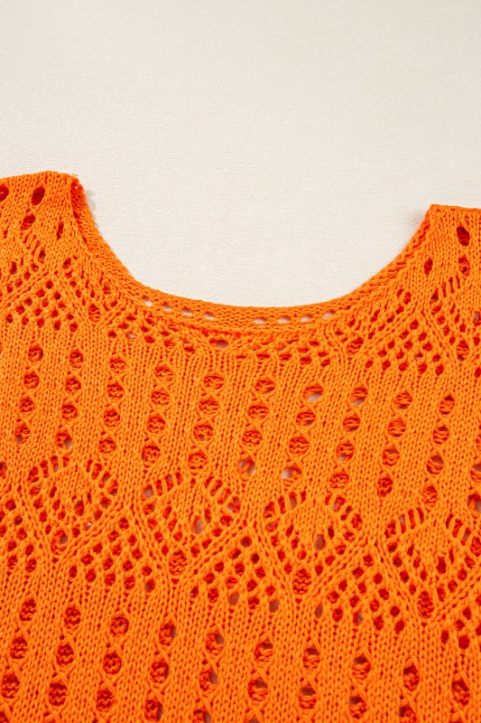 Solid Open Crochet Scallop Edge Sweater