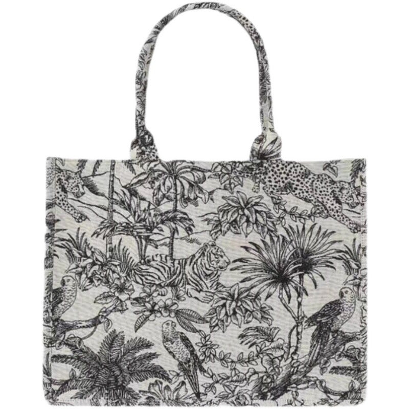 Casual Embroidery Canvas Handbag Women Large Capacity Handle Bag