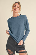 Aemi + Co Lettuce Hemline Round Neck Raglan Sleeve T-Shirt