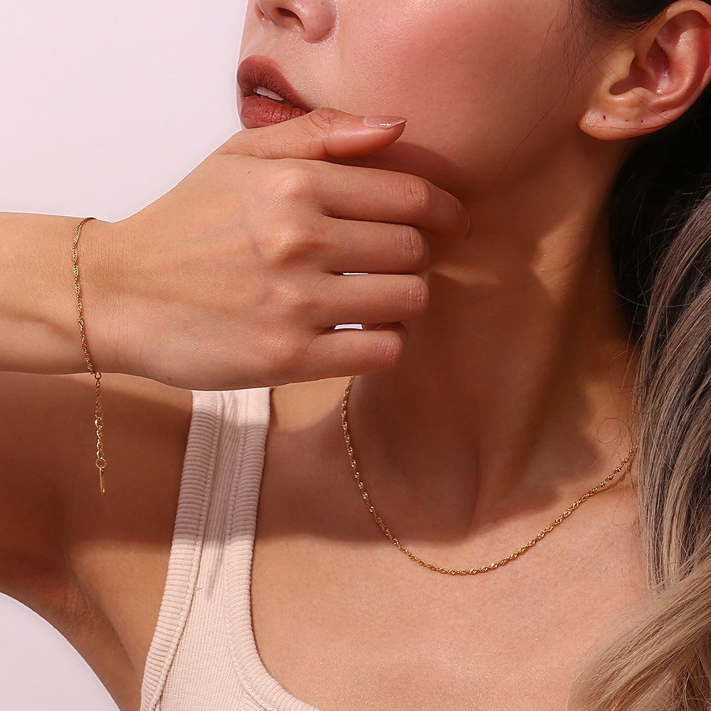 Free Clavicle Chain Stainless Steel Plated 18K Water Wave Chain Bracelet