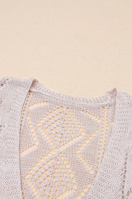 Solid Openwork Knit Button-Up Cardigan