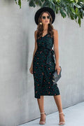 Sleeveless Print Split Thigh Belted Cami Dress
