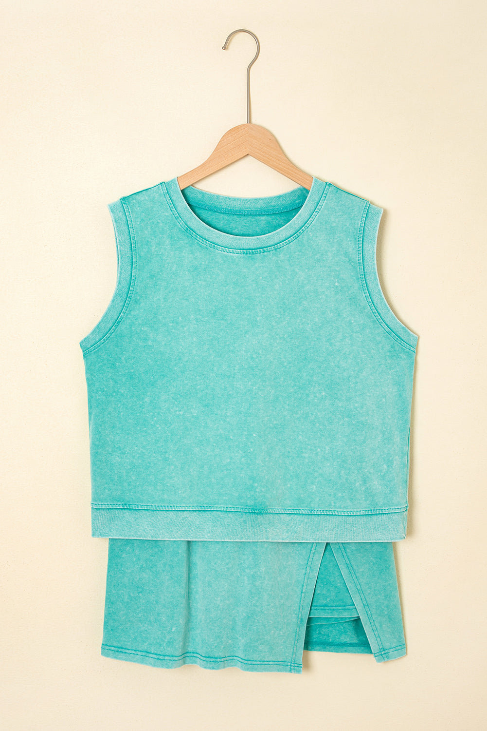 Luxury Mineral Wash Sleeveless Top and Split Skort Set