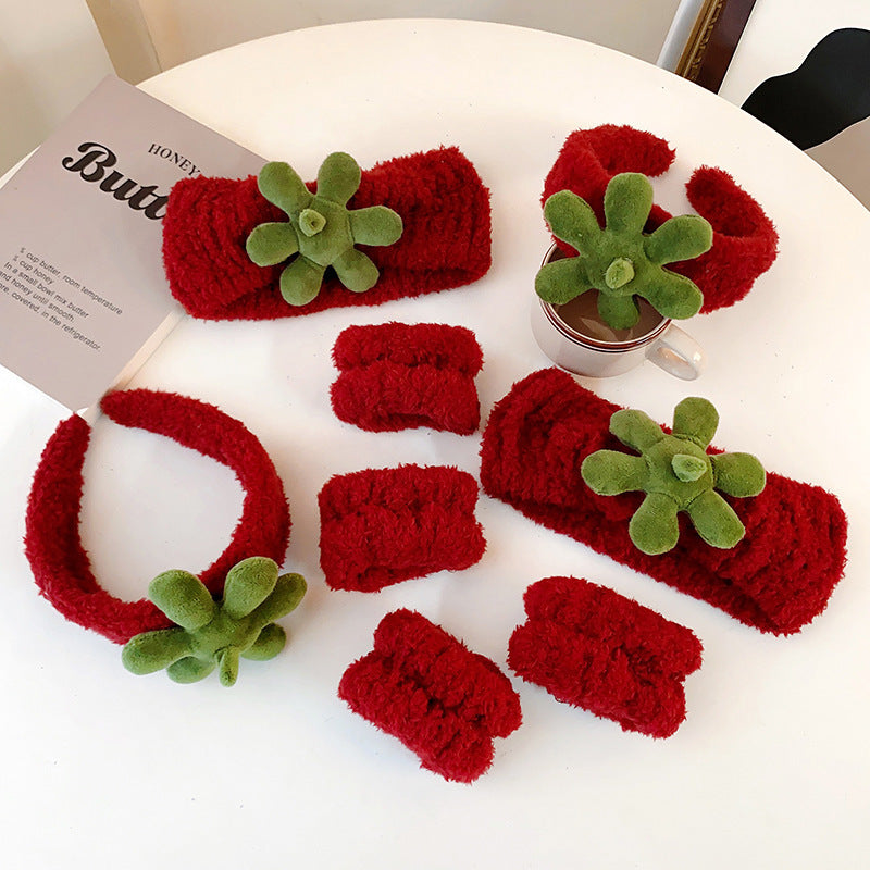 Cute Strawberry Leaf Hair Band Wrist Strap Wide Brim Hair Band