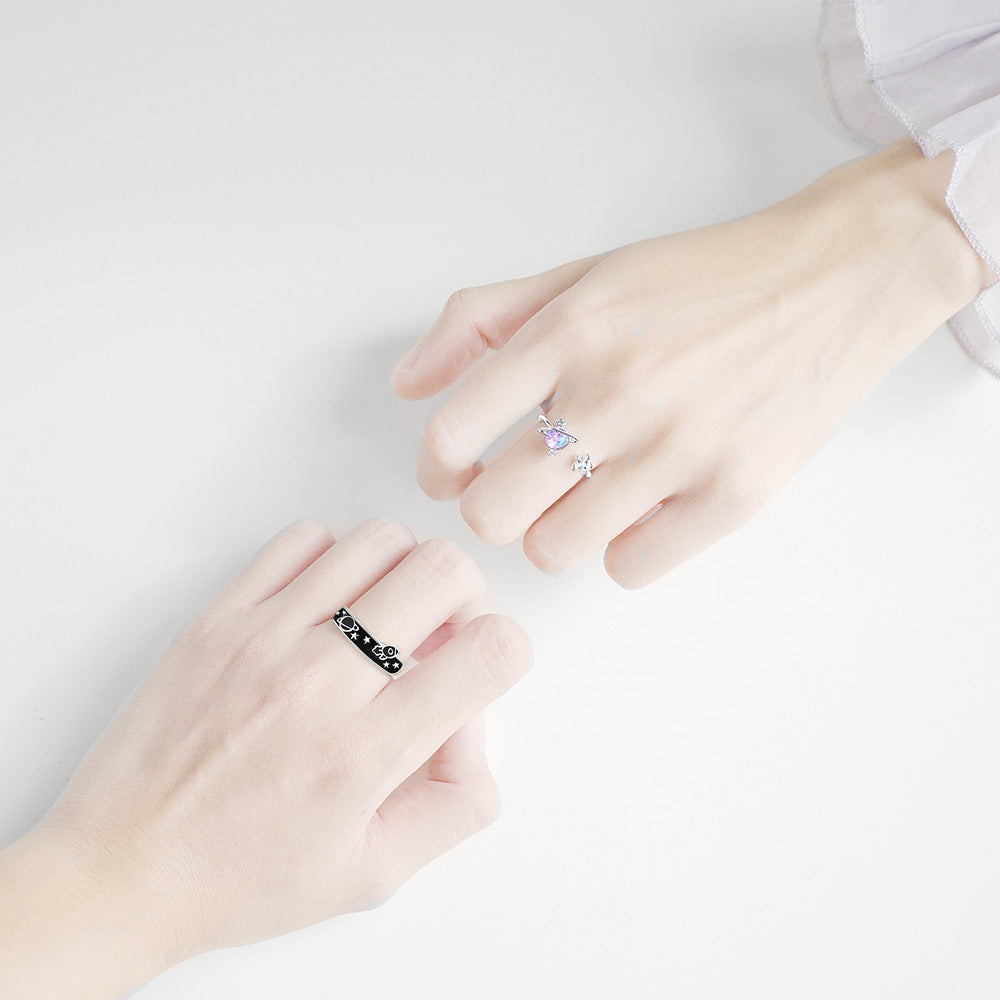 Sterling Silver Planet Love Couple Ring Offsite