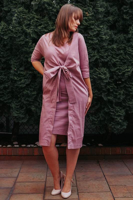 Dress jacket 3/4 sleeve ties in front with pockets