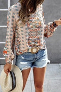 V Neck Graphic Pattern Notched Neck Blouse