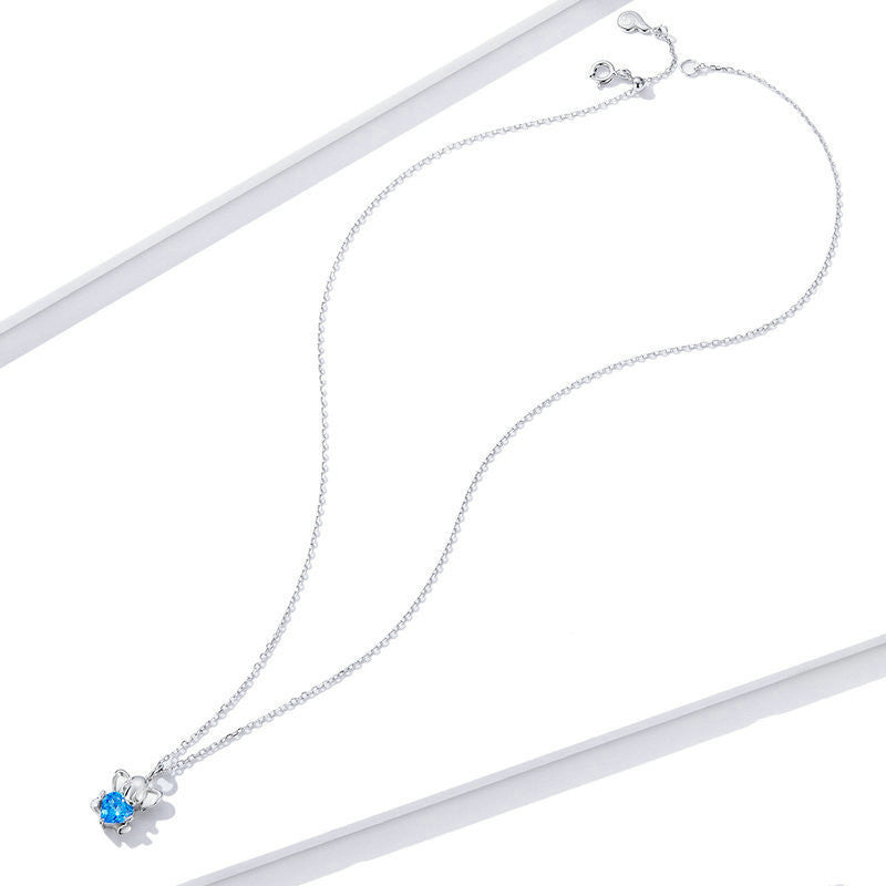 S925 Sterling Silver Blue Bear Necklace Lively And Cute