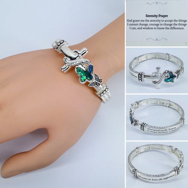 Stretchable Cross Abalone Butterfly Bracelet 