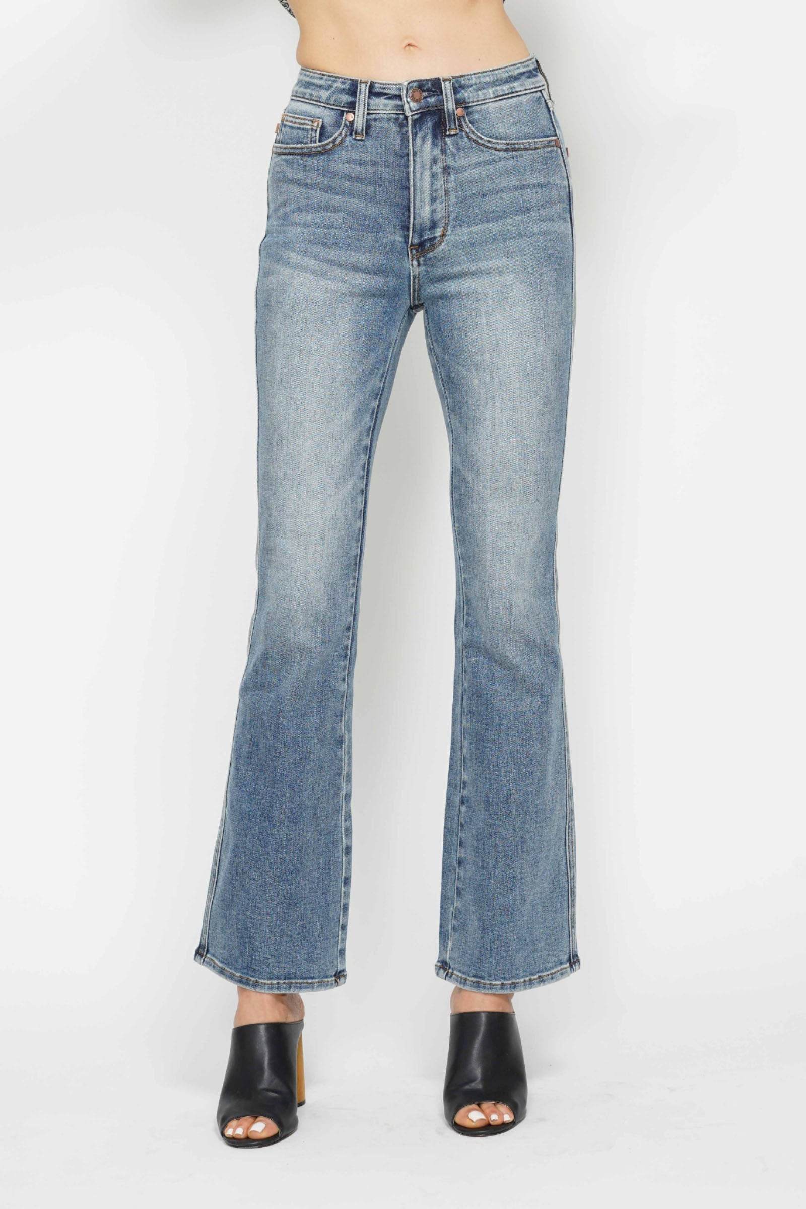 Judy Blue Full Size Tummy Control Back Embroidered Pocketed Bootcut Jeans Plus Size