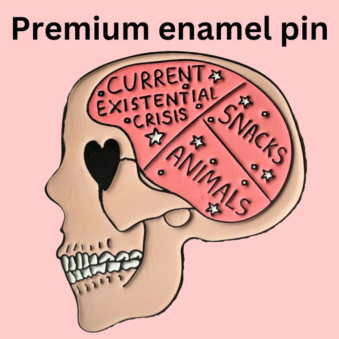 "Current Existential Crisis, Snacks, Animals" Brain Enamel Pin