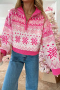 Geometric Christmas Snowflake Quarter Zip Collar S