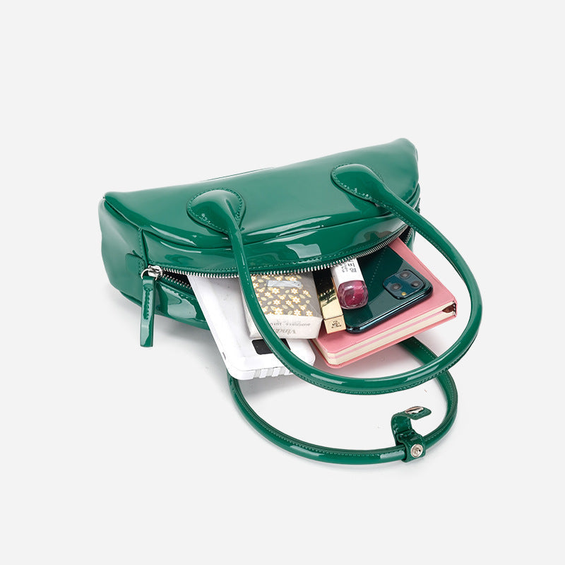 Half-round Shoulder Bag Is Versatile And Bright Face Long Handle Handbag
