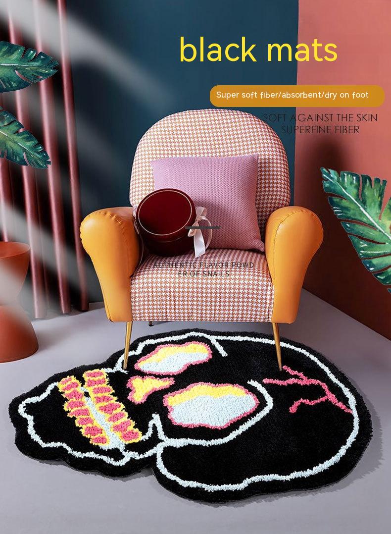 Special-shaped Fashion Black Skull Household Absorbent Non-slip Floor Mat