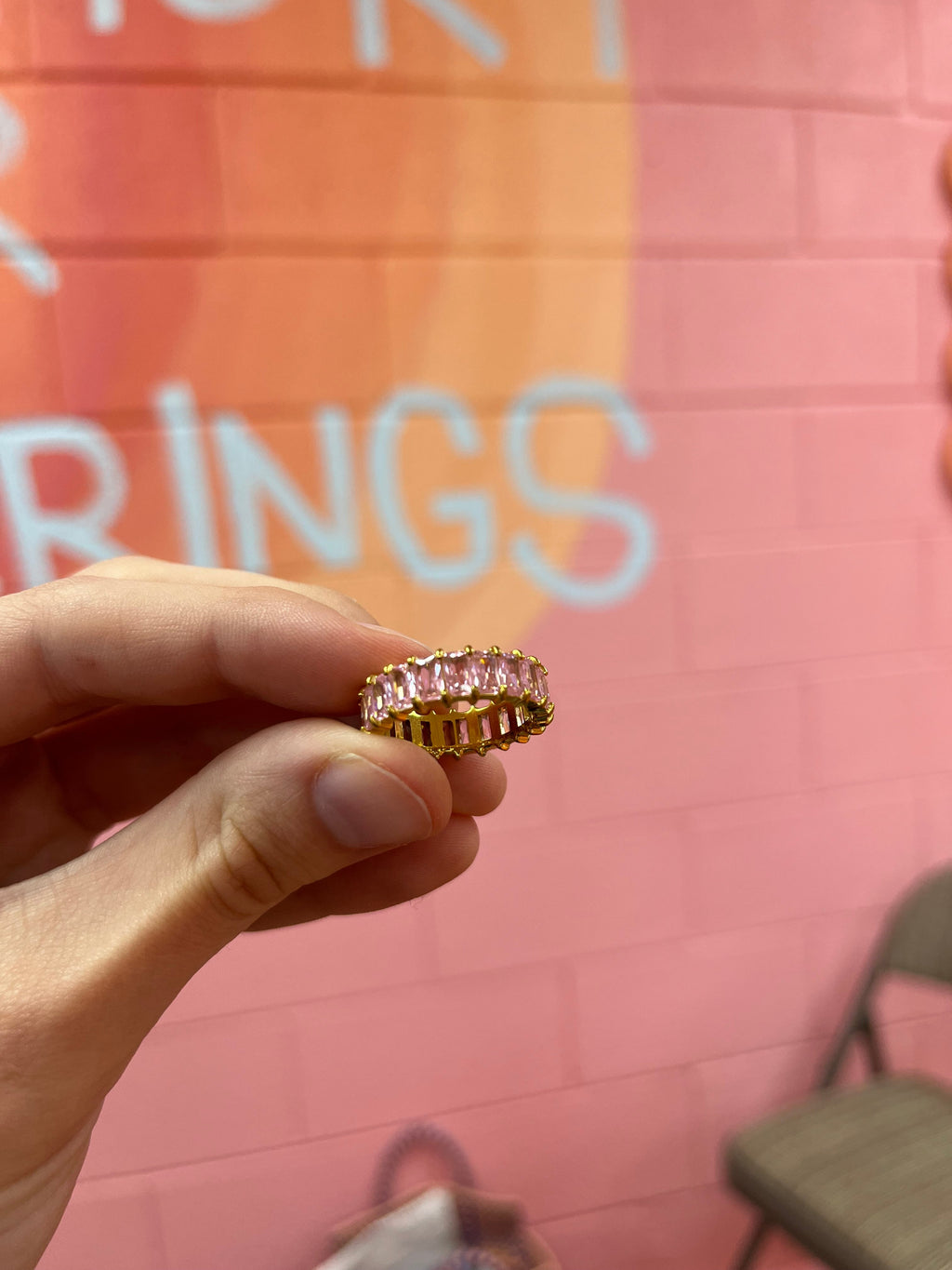 Pink gem titanium ring