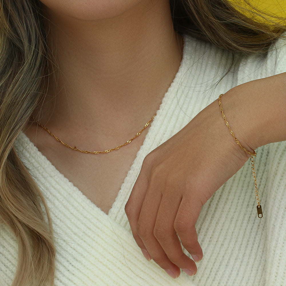 Free Clavicle Chain Stainless Steel Plated 18K Water Wave Chain Bracelet