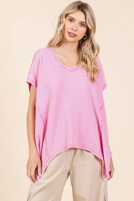 Mittoshop Mineral Wash Waffle Knit Pointed Hem Oversized Top
