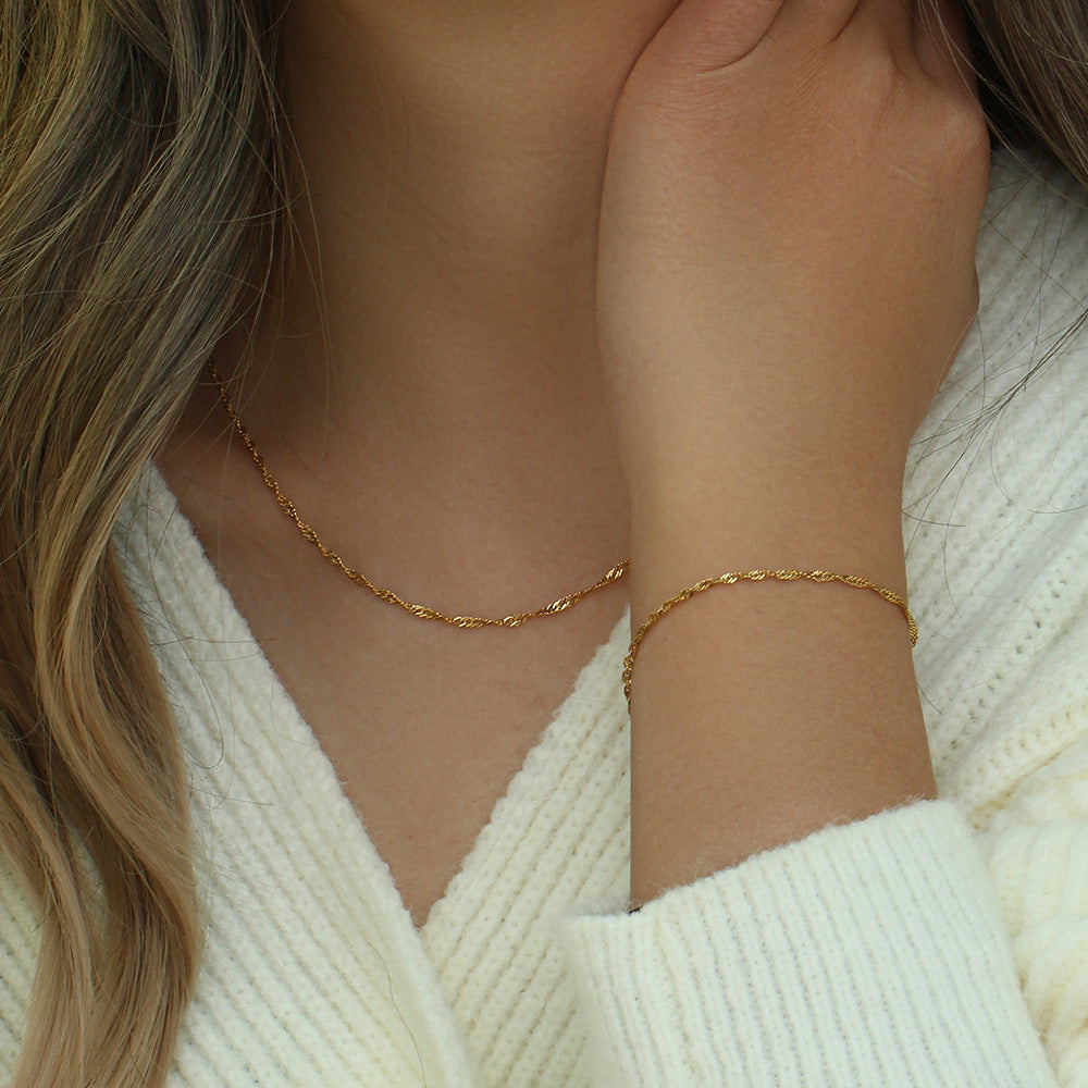Free Clavicle Chain Stainless Steel Plated 18K Water Wave Chain Bracelet