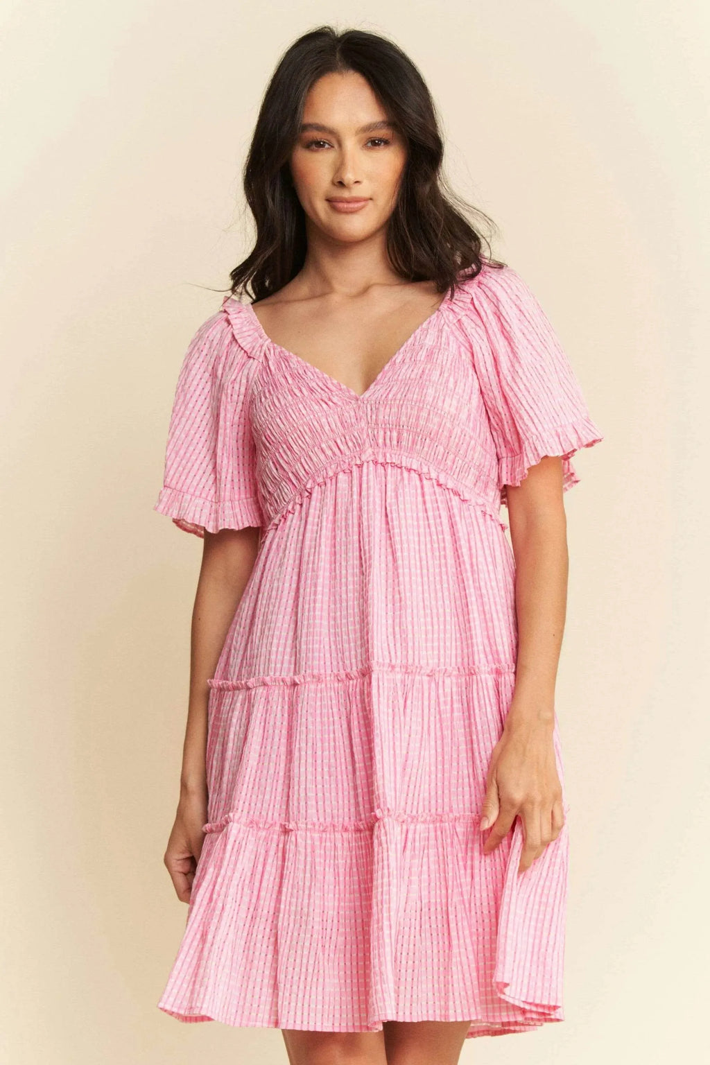 Davi & Dani Jacquard Checker Smocking Tiered Dress