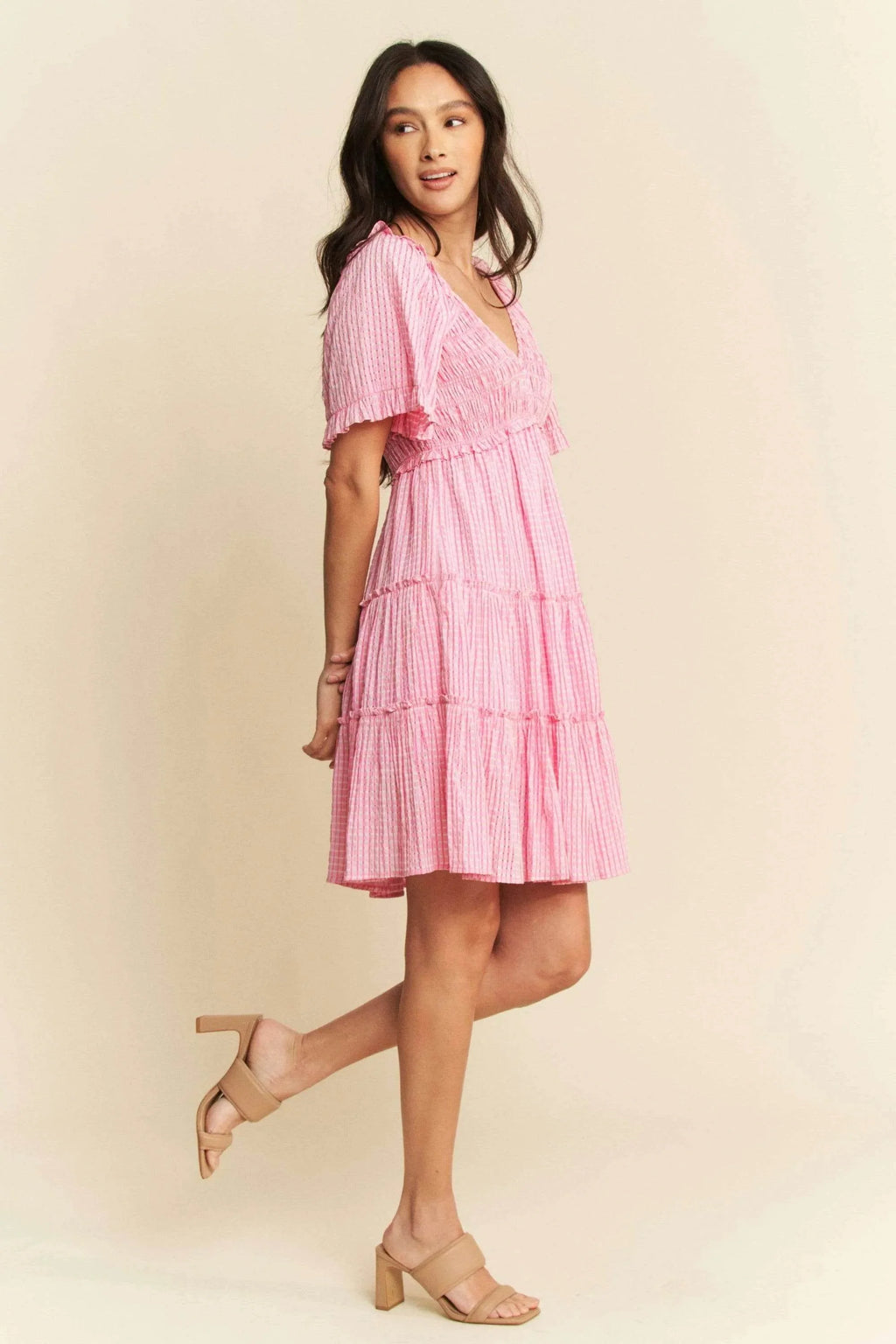 Davi & Dani Jacquard Checker Smocking Tiered Dress