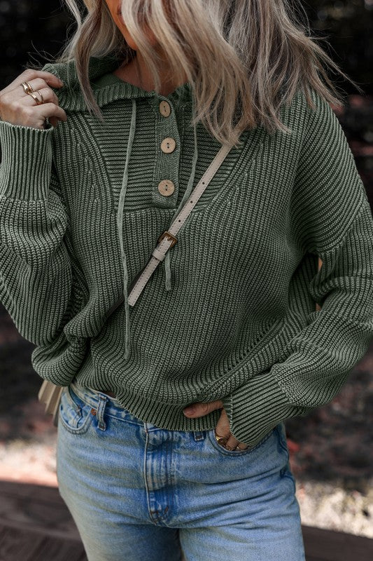 Sofioya Knit Drawstring Hooded Sweater