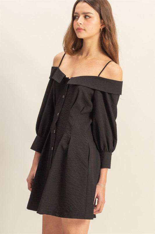 HYFVE Button Down Spaghetti Strap Mini Dress with Pockets
