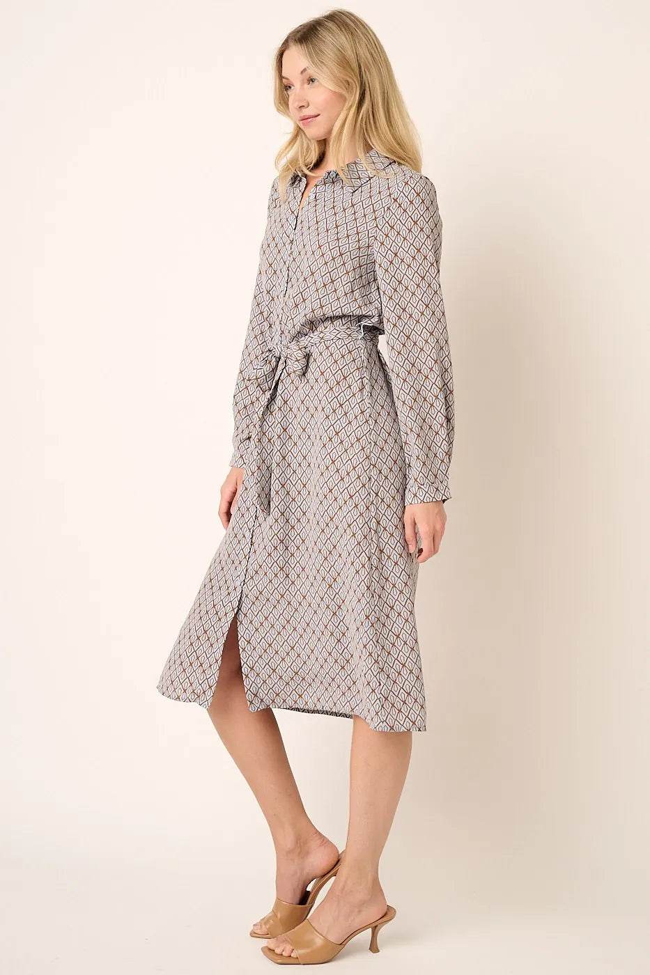 Mittoshop Abstract Print Waist Tie Midi Shirt Dress